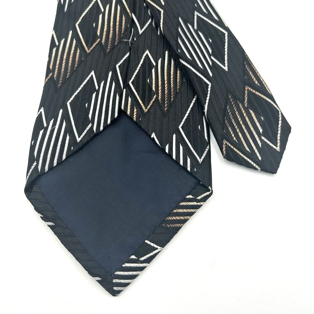 Louis Dell'Olio Made in‎ Italy Silk Men's Neck Tie Black Geometric 3.75W 60 L